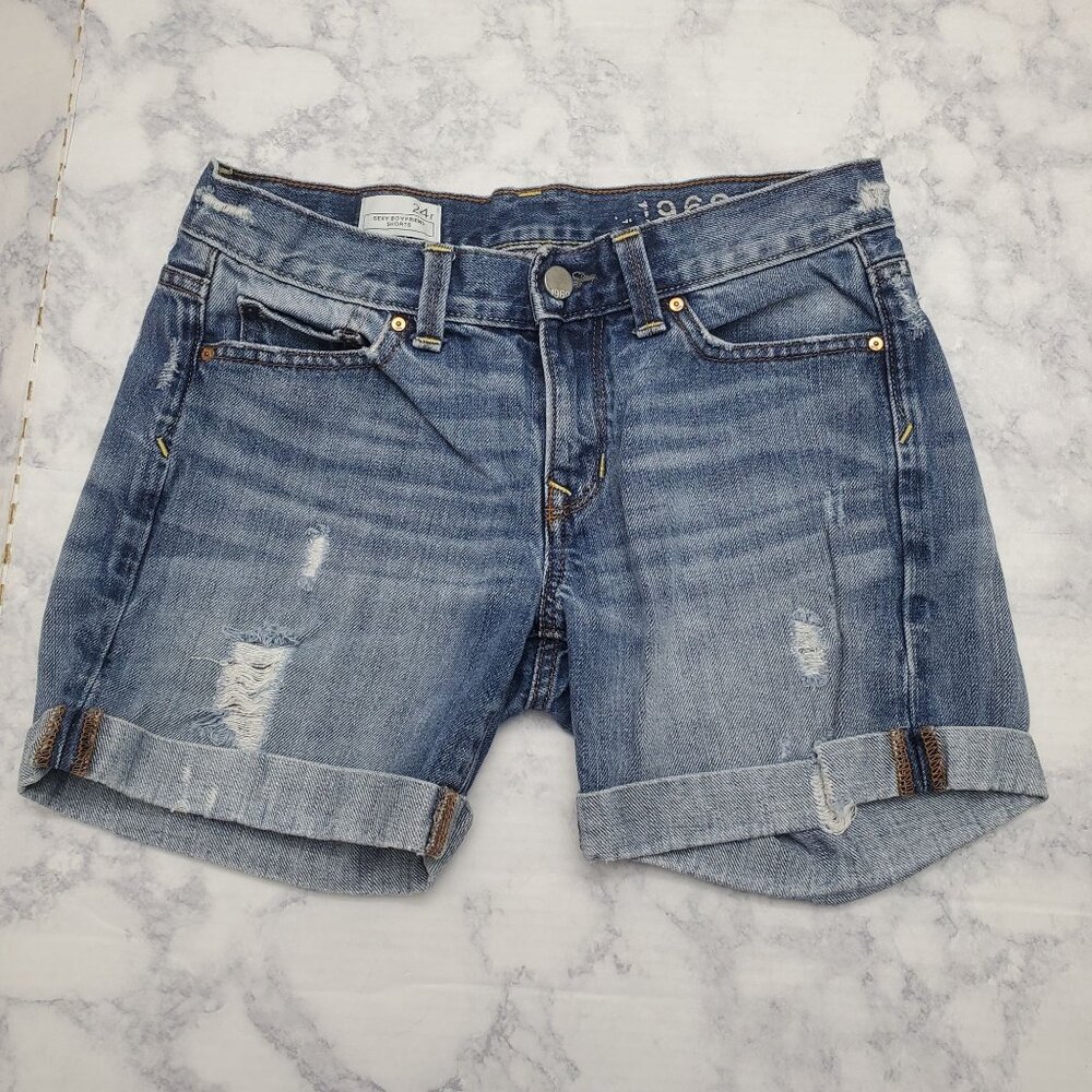 Gap 1969 Sexy Boyfriend Shorts 24R Denim‎ Distressed Cuffed Casual Summer Wear